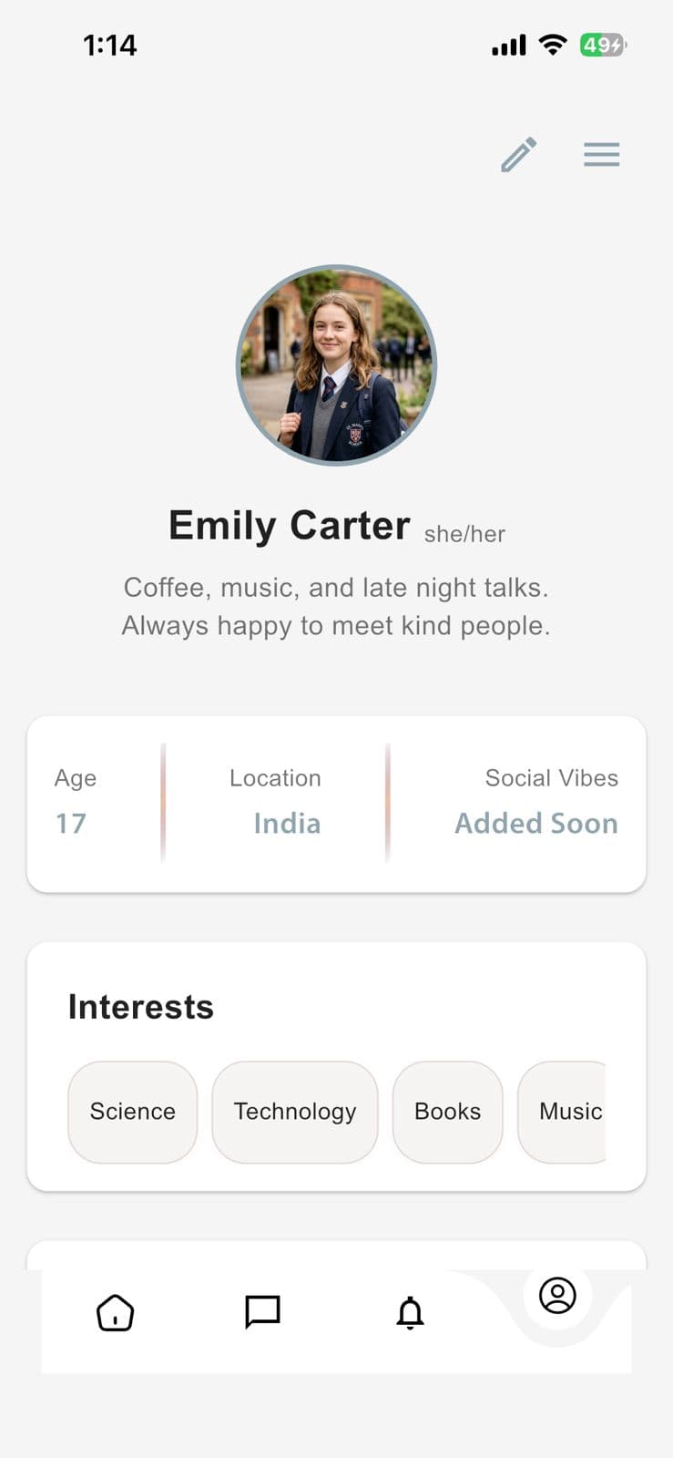 Profile screen